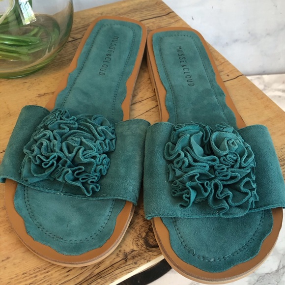 Musse & Cloud Shoes - Musse & Cloud Turquoise Suede Flower Slides 10